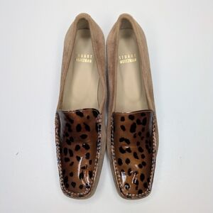 Stuart Weitzman Tan Suede Leather Low Heeled Loafers Animal Print Size 8.5
